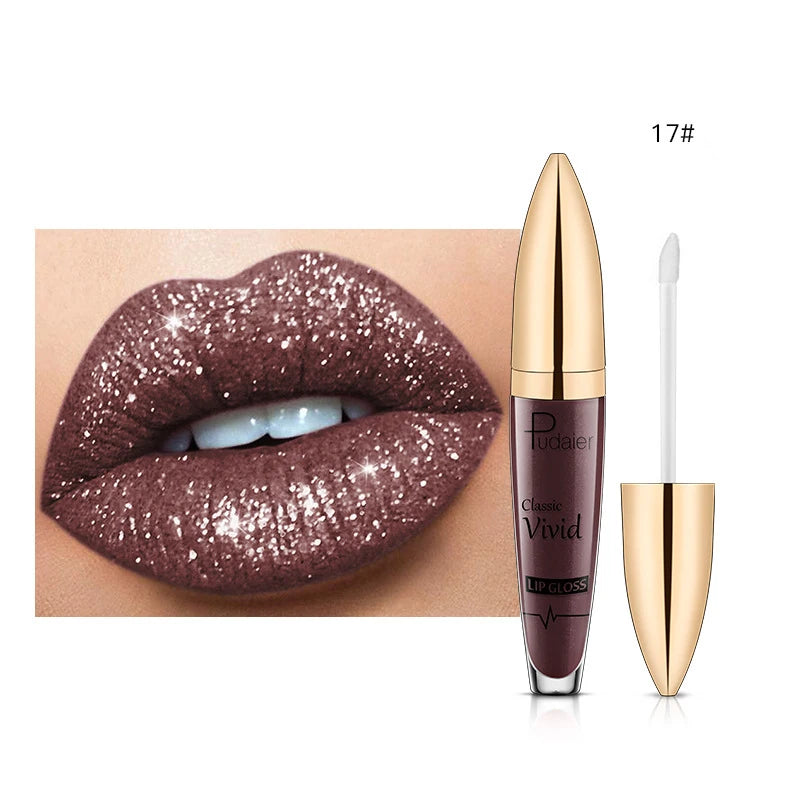 18 Color Matte To Shiny Glitter Liquid Lipstick Shiny Lip Gloss Diamond Waterproof Long Lasting Pearl Lipgloss Women Lip Makeup
