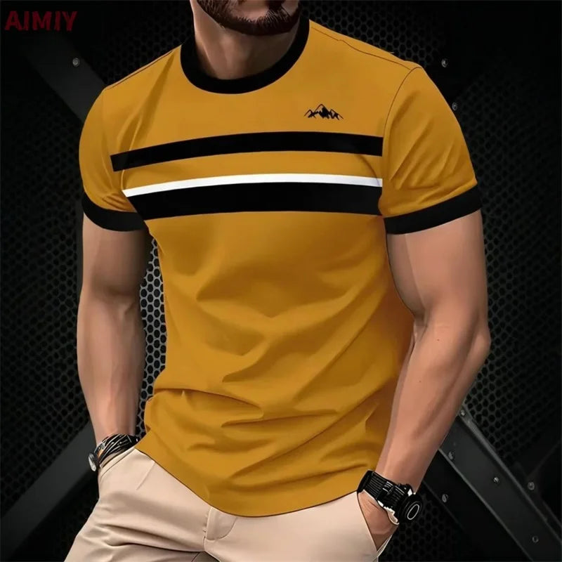 Men's Striped Printed T-shirt Summer Outdoor Casual Round Neck Short Sleeve Tshirts New In Men's Fashion Tee Shirt Clothes