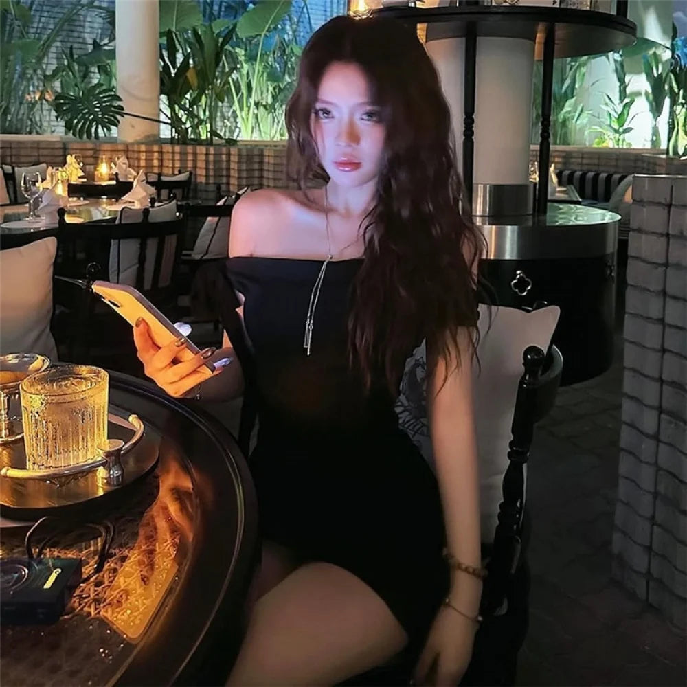 SylCue Mesh Patchwork Mini Dress Women Ruched Slash Neck Off Shoulder Backless Tassel Midnight Club Party Elegant Skinny Outfits