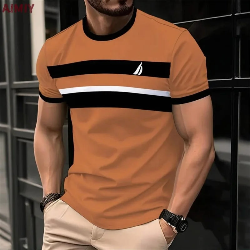 Men's Striped Printed T-shirt Summer Outdoor Casual Round Neck Short Sleeve Tshirts New In Men's Fashion Tee Shirt Clothes