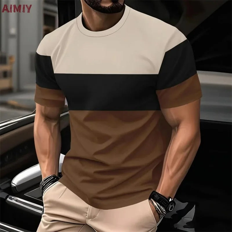 Men's Striped Printed T-shirt Summer Outdoor Casual Round Neck Short Sleeve Tshirts New In Men's Fashion Tee Shirt Clothes