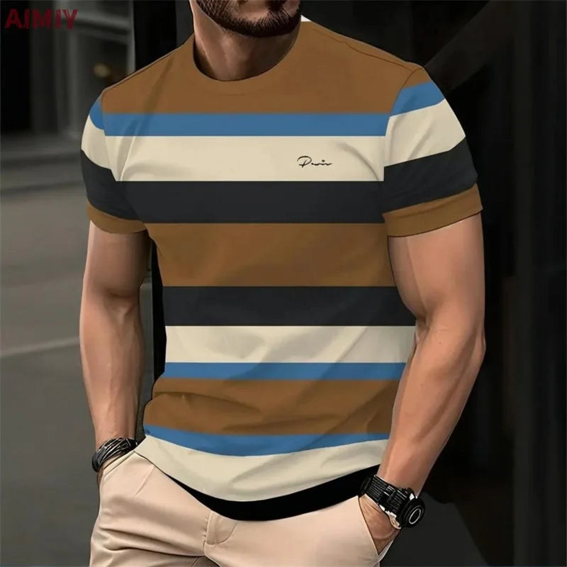 Men's Striped Printed T-shirt Summer Outdoor Casual Round Neck Short Sleeve Tshirts New In Men's Fashion Tee Shirt Clothes