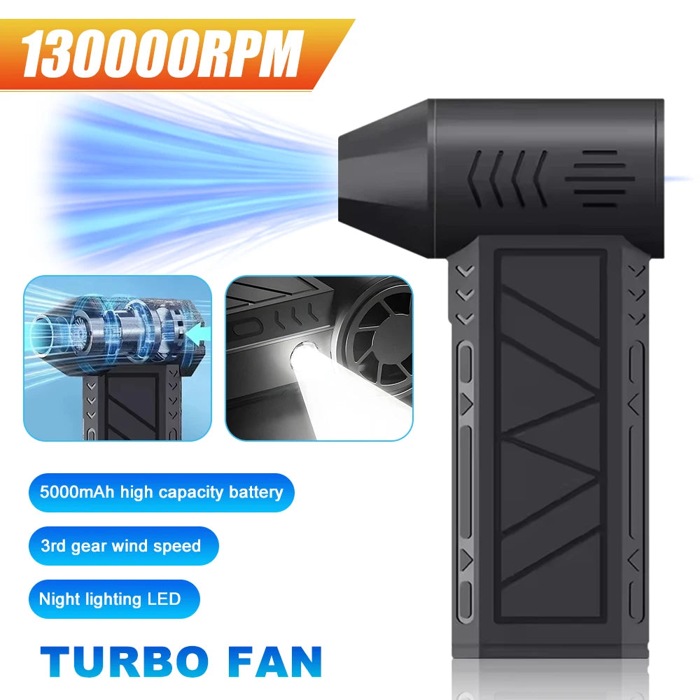 130000 RPM  Fan Electric Air Blower Brushless Motor High-Speed Violent Fan 52m/s Overheat Protection 4000mAh Battery