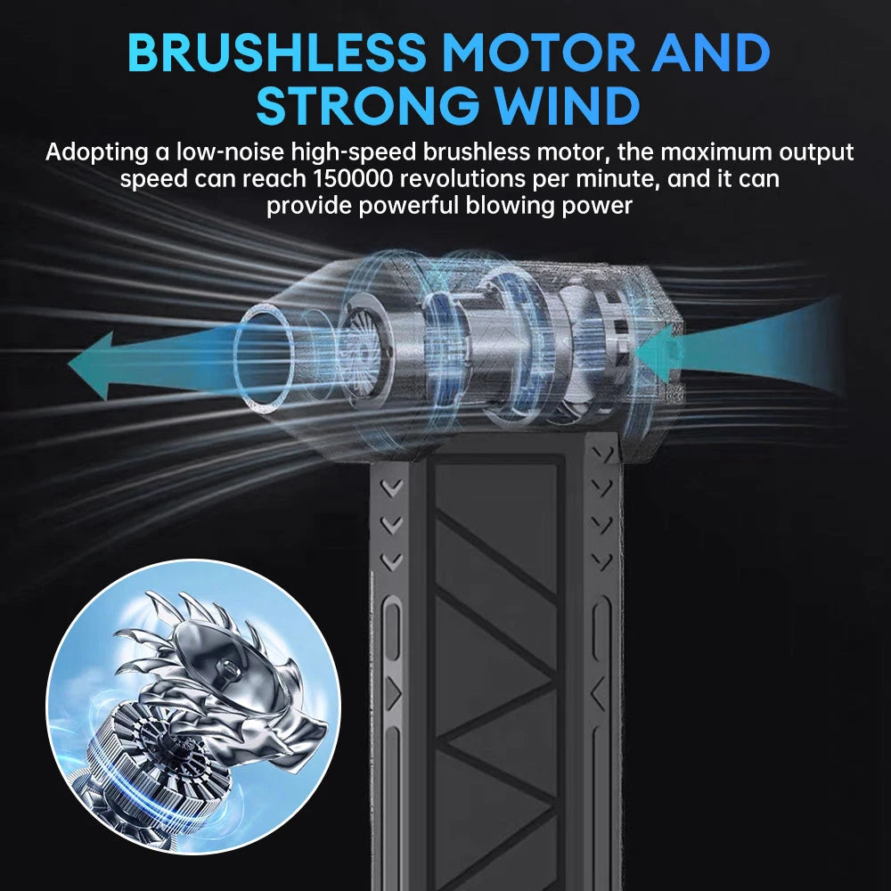 130000 RPM  Fan Electric Air Blower Brushless Motor High-Speed Violent Fan 52m/s Overheat Protection 4000mAh Battery