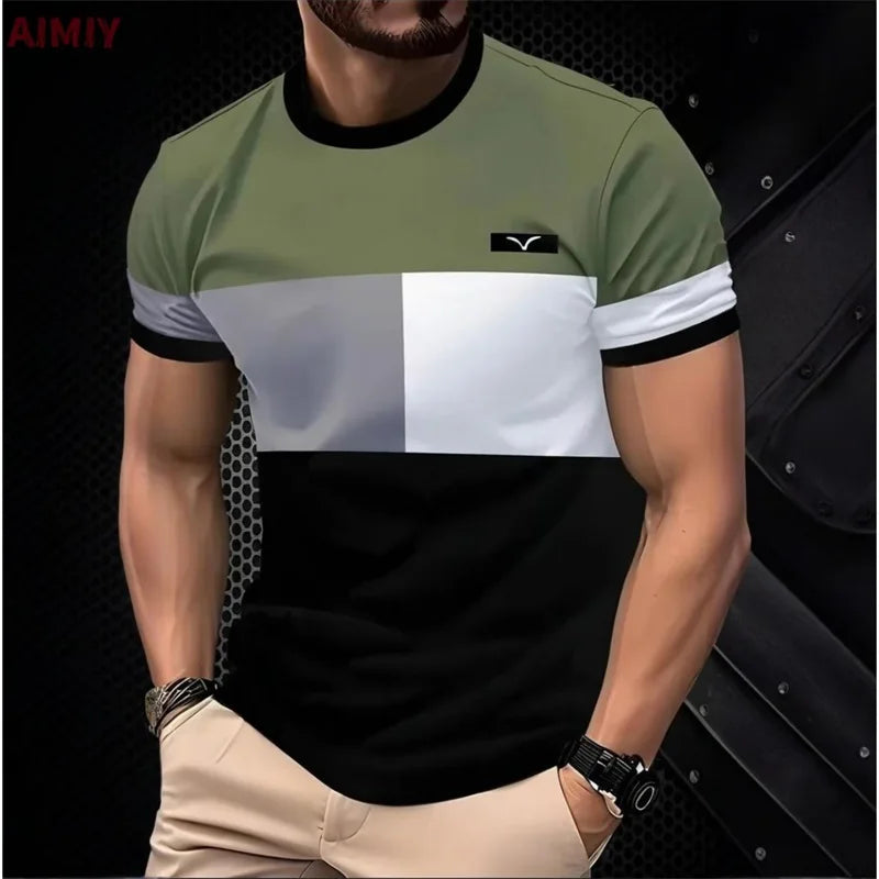 Men's Striped Printed T-shirt Summer Outdoor Casual Round Neck Short Sleeve Tshirts New In Men's Fashion Tee Shirt Clothes
