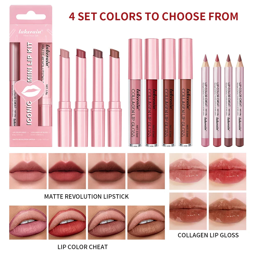 Lipliner&Lipstick Lip Gloss Set 3pcs/set Waterproof Long Lasting Lip Makeup Matte Travel Mini Set Women's Makeup Cosmetics