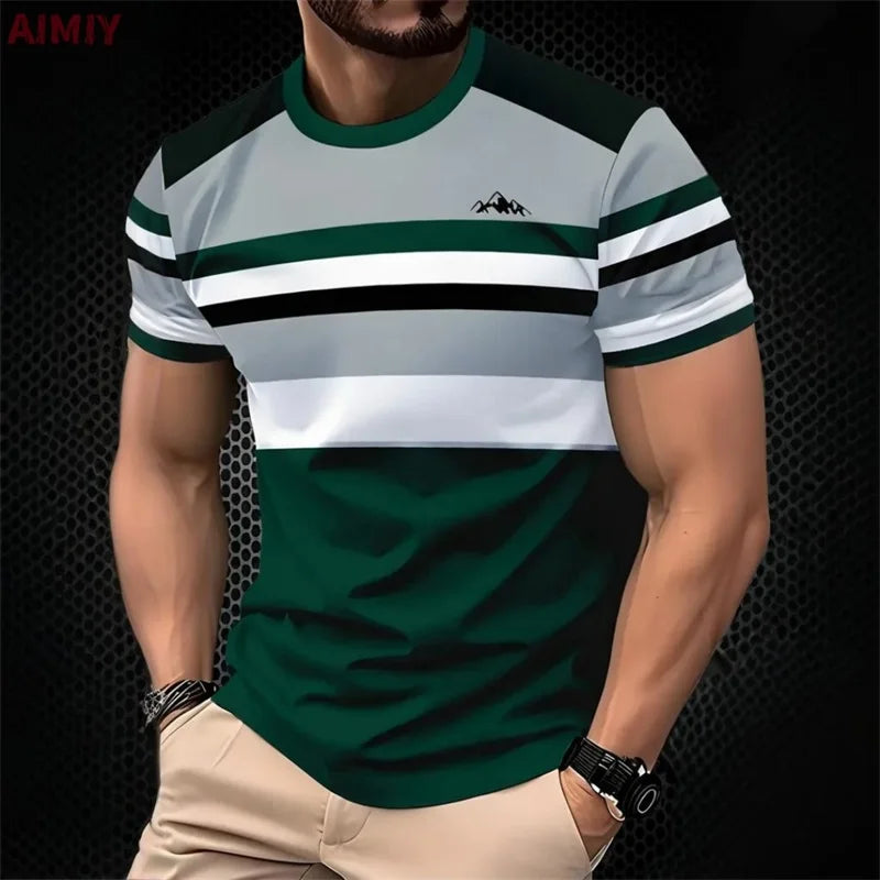 Men's Striped Printed T-shirt Summer Outdoor Casual Round Neck Short Sleeve Tshirts New In Men's Fashion Tee Shirt Clothes